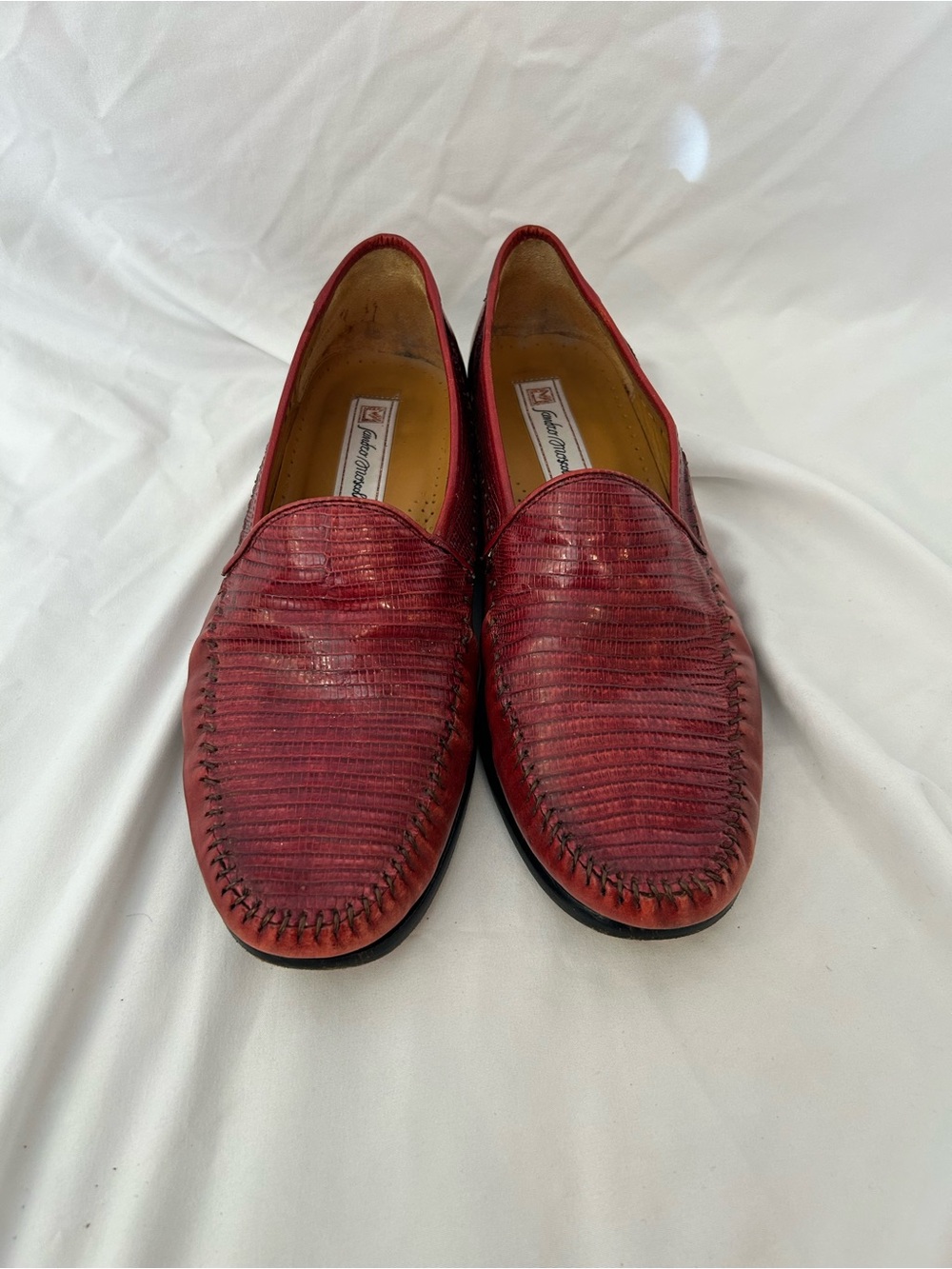 Sandro Moscoloni Genuine Lizard Leather Slip On Loafers Sz 9.5 Red